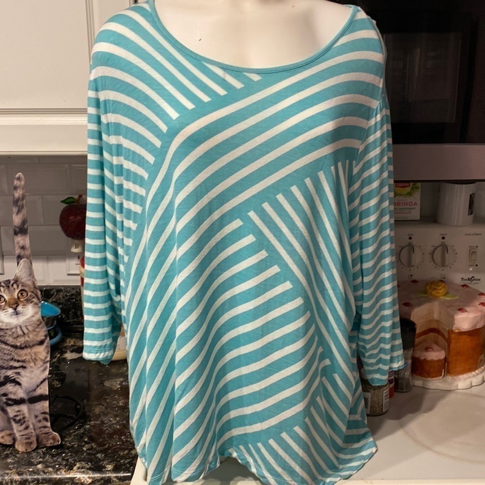 r womens C.D Daniels casual stretch striped 3/4 sleeve plus size top 3X